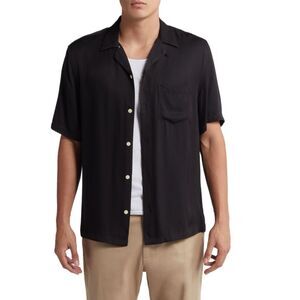 NWT AllSaints men sunsmirk embroided black camp shirt. Size XS